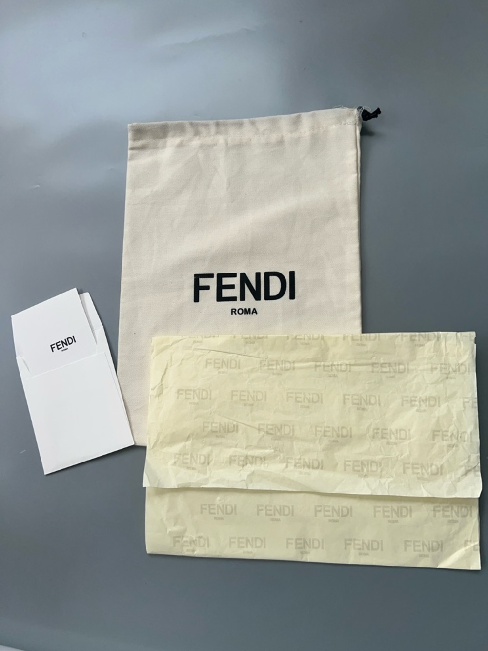 Fendi Cream Canvas Drawstring Pouch with Black Logo